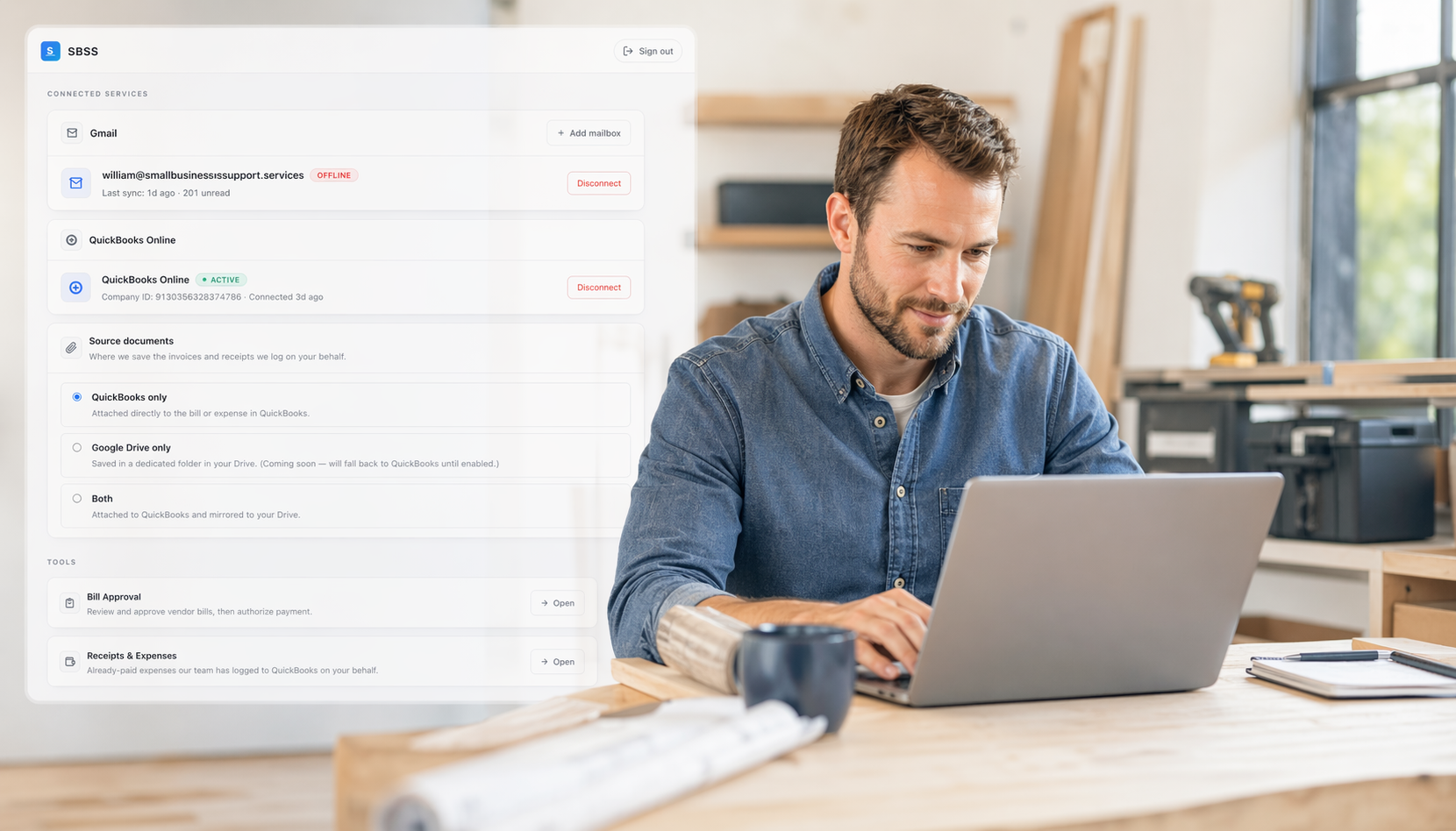 Small business owner reviewing operations with confidence